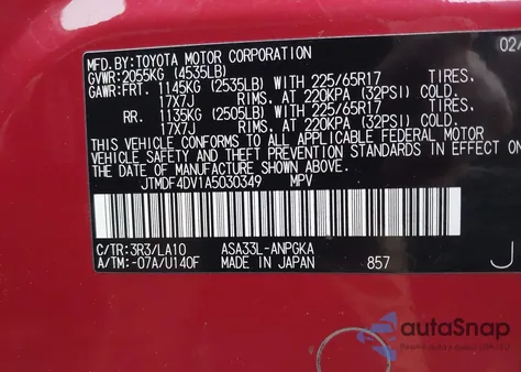 2010 Toyota Rav4 Limited z USA, uszkodzony, nr VIN JTMDF4DV1A5030349